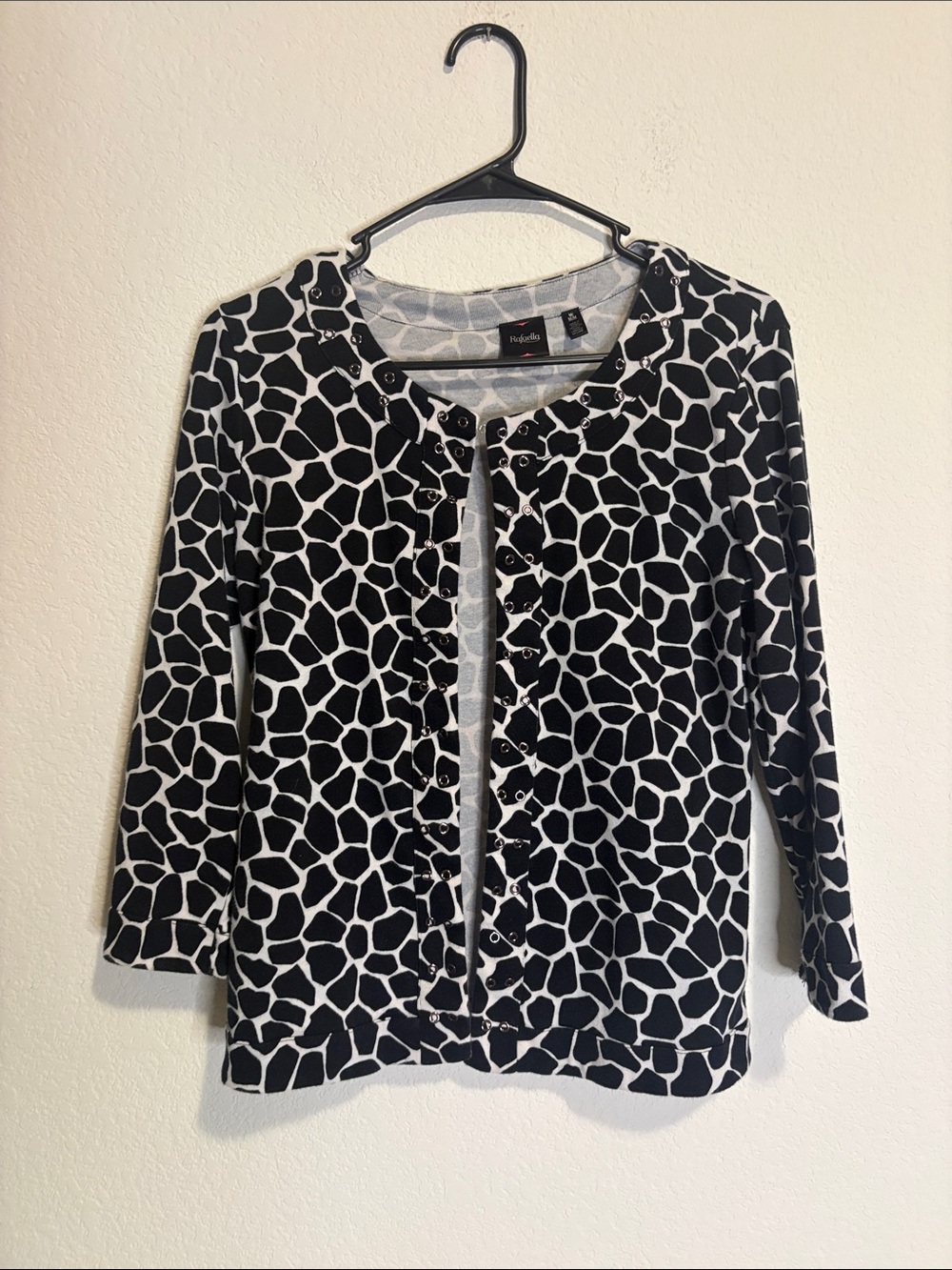 Rafaella Black & White Abstract Giraffe-Print Open Front Jacket
